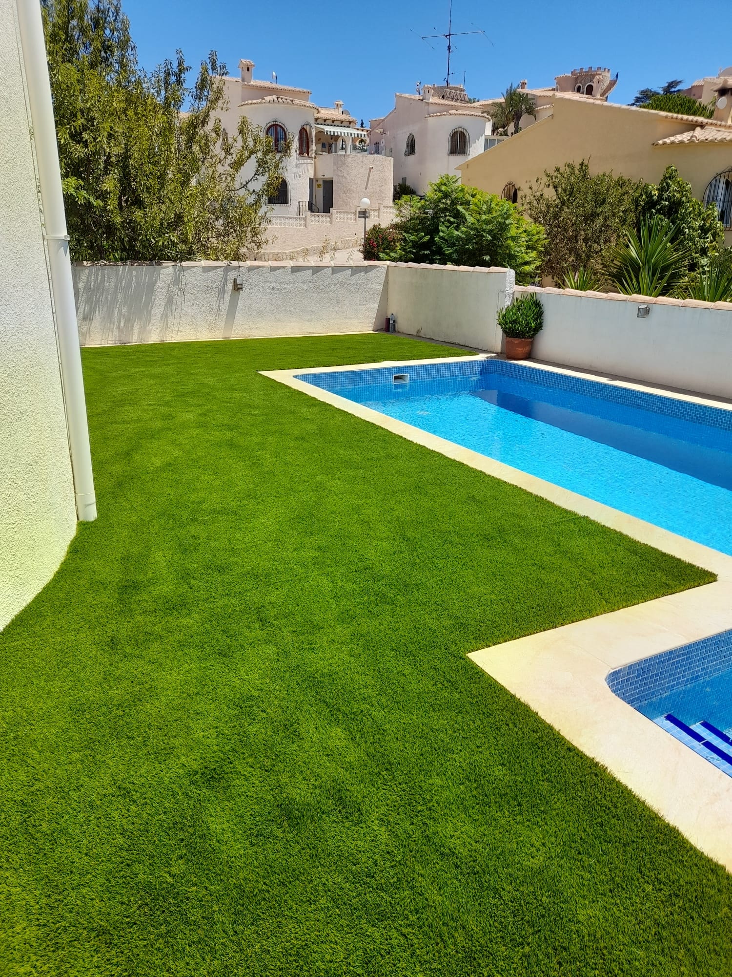 Villa pool garden with artificial grass and mountain views Spain
